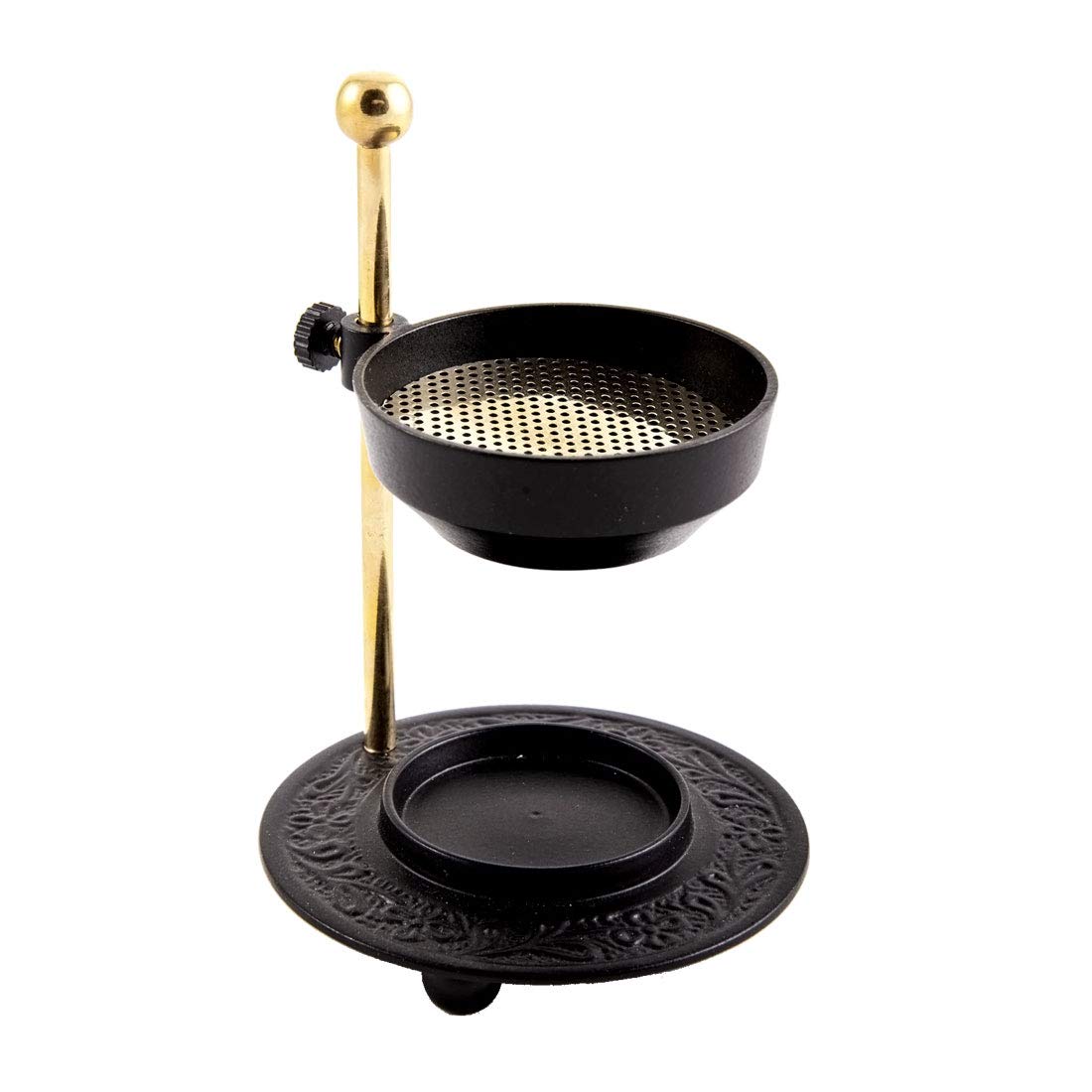 NKlaus Incense burner modern style made of brass powder coated black - gold height adjustable with sieve operating mode tealight for incense resins and incense 4019