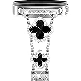 NewWays for Samsung Galaxy Watch 8/8 Classic Bands, Galaxy Watch 7 6 5 4 Bands, Women Metal 4 Leaf Clover Bling Jewelry Bracelet Rhinestone Strap Wristband for Galaxy Watch 8 7 6 5 4