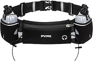 PYFK Upgraded Running Belt with Water Bottles, Hydration Belt for Men and Women, Water Bottle Holder Running Pouch Belt, Fanny Pack Fits 7 inches Phones, Waist pack for Running Hiking Climbing