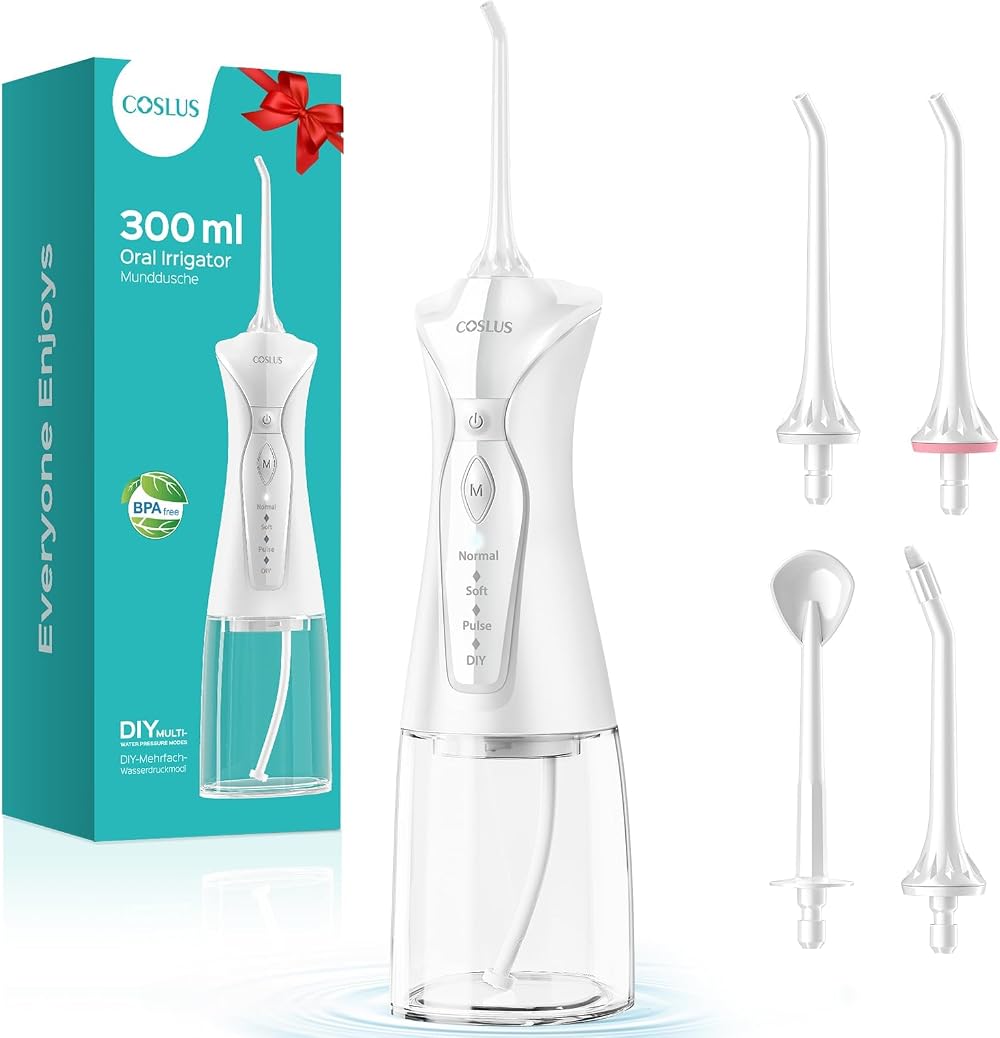 COSLUS C30 Water Flosser Picks 4 Modes 300ml Cordless Portable Irrigator