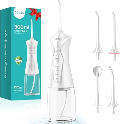 COSLUS C30 Water Flosser Picks 4 Modes 300ml Cordless Portable Irrigator