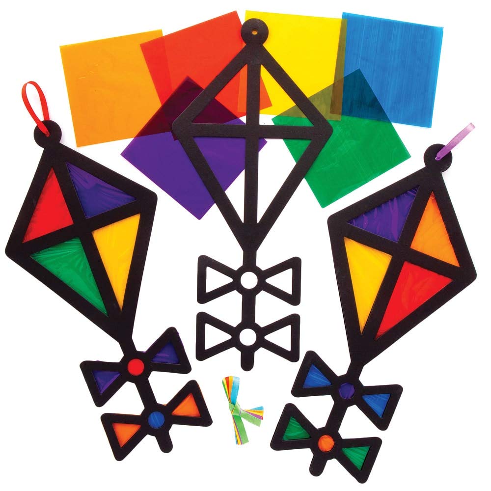 Baker Ross AT673 Kite Stained Glass Decoration Kits - Pack of 6, Suncatcher Stained Glass Effect for Children to Make and Display