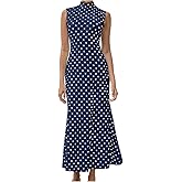 Milumia Women's Polka Dots Maxi Tank Dress Vintage Mock Neck Sleeveless Elegant Long Dresses