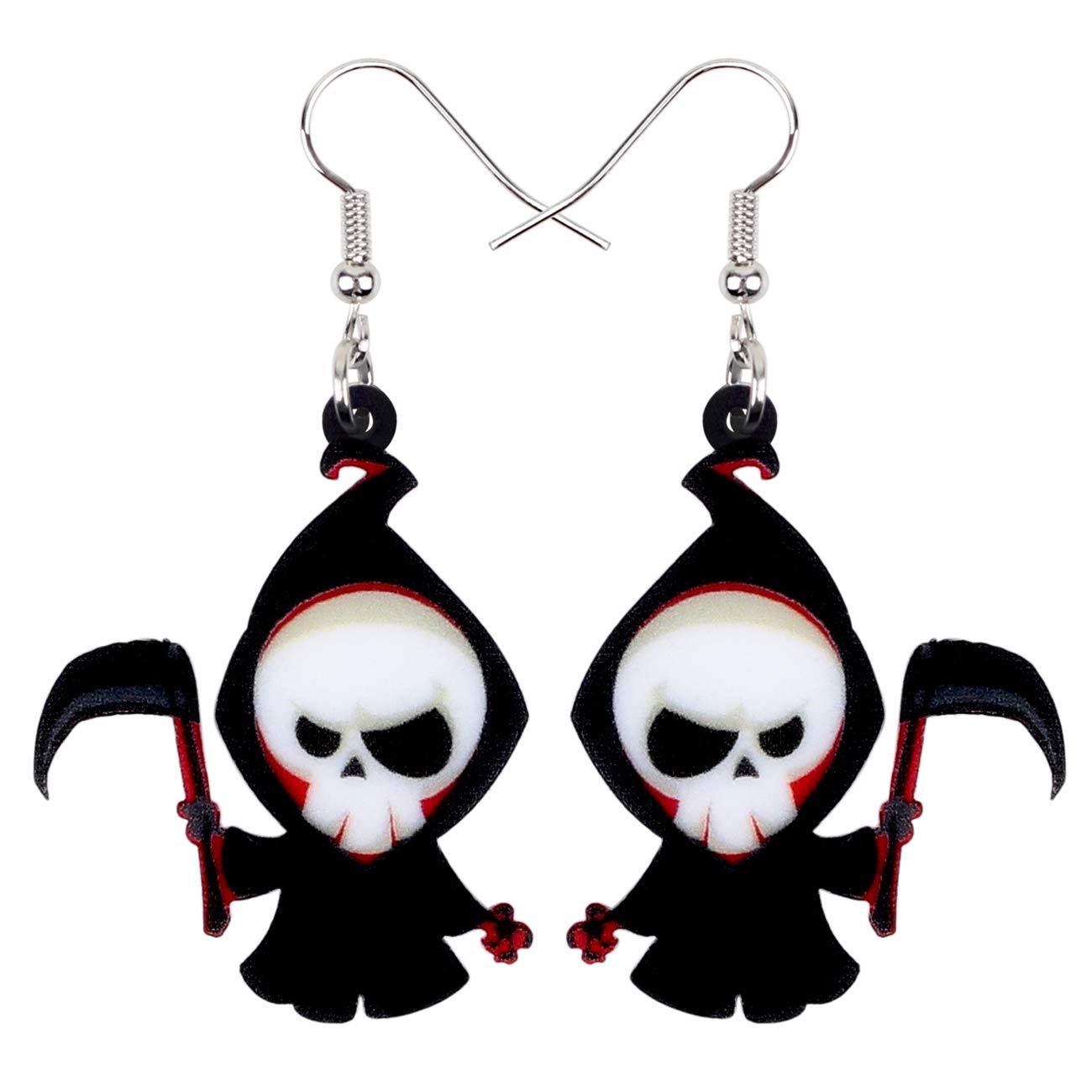 Bonsny Acrylic Drop Dangle Halloween Death Reaper Earrings Punk Jewelry For Women Kids Teens Gift (White)