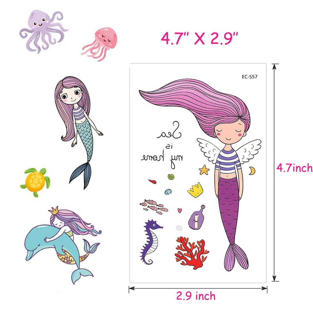 Vindyeer Mermaid Temporary Tattoos for Kids Birthday Party, 300 Tattoos (Pack of 16 Sheets) Waterproof Mermaid Scale Temporary Tattoos, Under the Sea/Mermaid Party Supplies Great Children Party Favors
