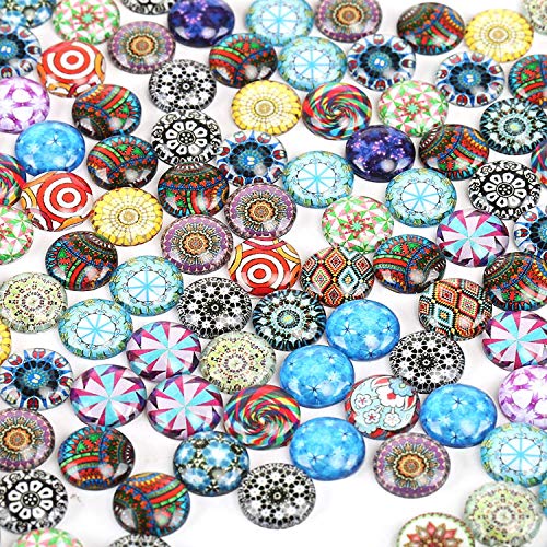 Naler 200pcs 12 mm Glass Cabochons Mosaic Printed Glass Dome Cabochons Mosaic Tiles for Crafts Jewellery Making DIY Decoration