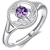 AXOMY Scottish Thistle Rings 925 Sterling Silver Adjustable Amethyst Scottish Ring Scottish Jewelry Scotland Jewelry for Women