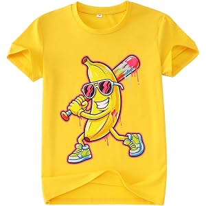 IZYJOY Boy Girl Baseball Shirt Kids Banana T-Shirt Funny Banana Ball Shirts Yellow Baseball Outfit Game Day Summer Tee Tops