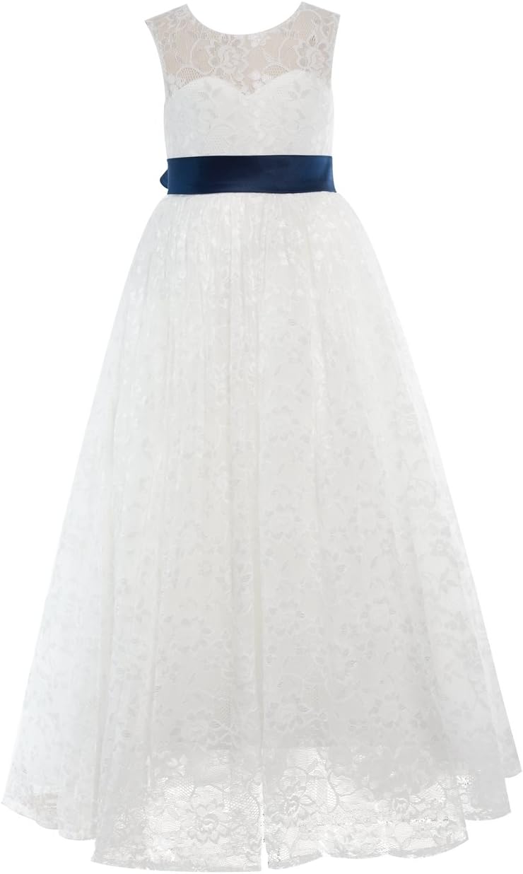 Miama Lace Keyhole Back Wedding Flower Girl Dress Junior Bridesmaid Dress
