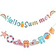 Hello Summer Banner Glitter Beach Patterns Banner Colorful Summer Pool Party Bunting Garland Banner With Rainbow Sign Summer Birthday Beach Party Decorations Supplies Indoor Outdoor Mantle Fireplace