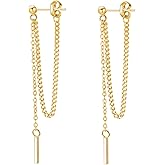 SLUYNZ Solid 925 Sterling Silver Bar Dangle Earrings for Women Minimalist Dangle Earrings Threader Chain