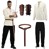 rumnigh Men's Renaissance Costume Halloween Medieval Pirate Shirt Ankle Banded Pants Viking Belt Accessories