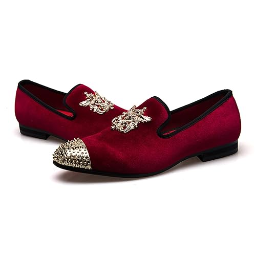 Men Genuine Leather Mens Metallic Textured Slip-on Glitter Loafers