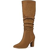 Allegra K Women's Slouch Pointed Toe Chunky Heel Knee High Boots