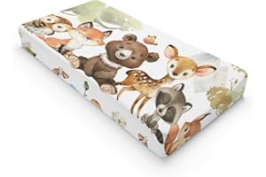 HawSkgFub Animal Friends Changing Pad Cover for Baby Girl Boy, Natural Forest Deer Bear Fox Owl Diaper Change Table Covers, Soft Stretchy Safe Snug Fitted Changing Mat Sheet Fit 32"/34" x 16"