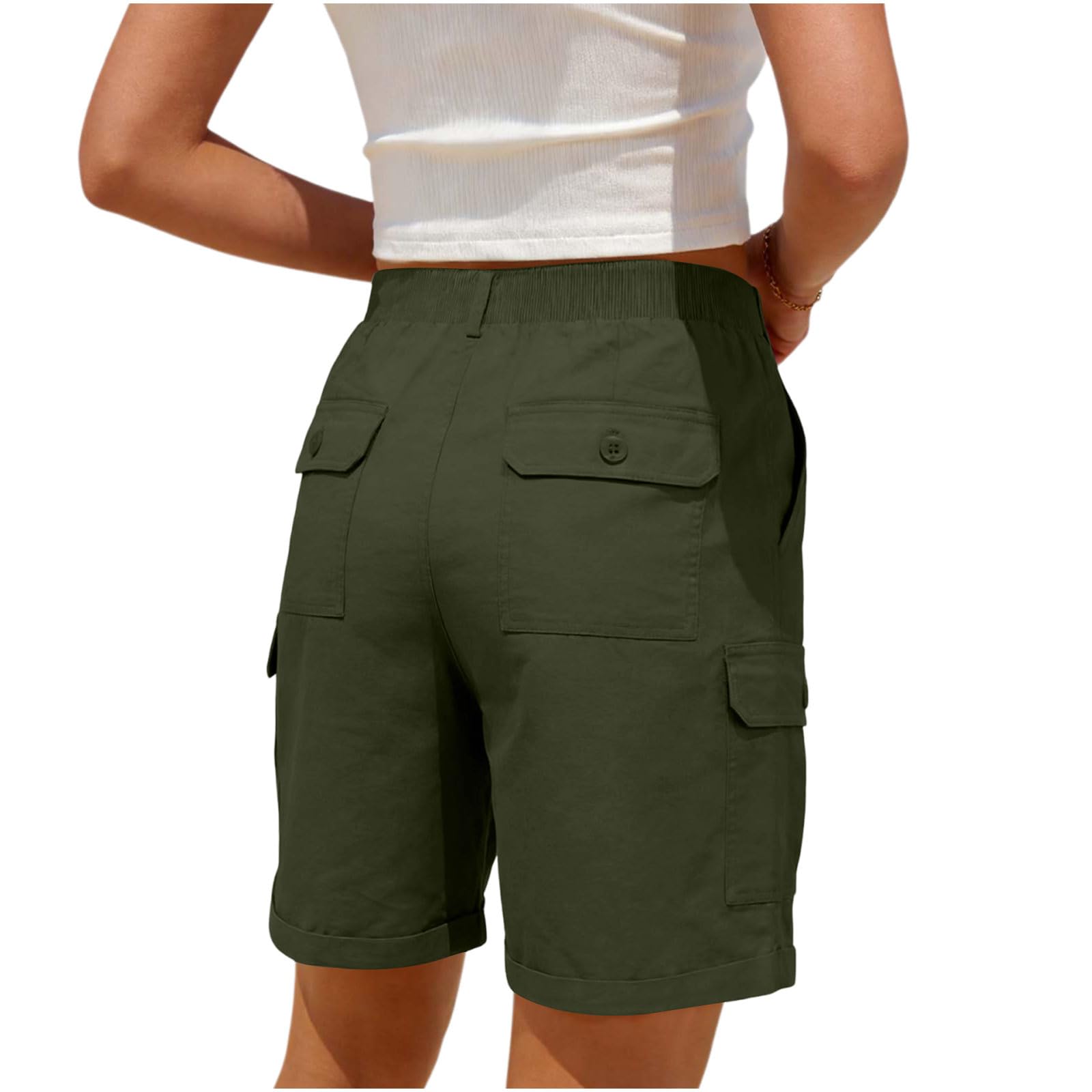 Women's Shorts Cargo Shorts for Women UK Stretch Summer Pants Elastic Waist Tracksuits Bottoms Combat Bermuda Short Pants Baggy Hiking Walking Running Trousers with 4 Pockets Plus Size Y2K Army Green
