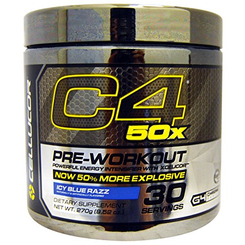 C4 50X High Energy Pre Workout Supplement, Icy Blue Razz, 30 Servings