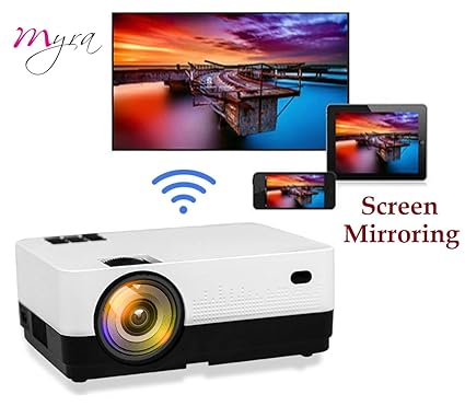 Myra Q3 Smart WiFi/Miracast with 3000lumens 1280 * 720P LED Projector Portable, Supports 1080P, WiFi, HDMI, USB, VGA, AV Devices for Home Theater Movie Laptop Game Party (Silver)