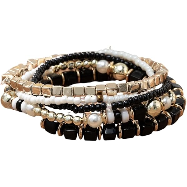 AUNEK - Lot De 6 Bracelets Perles Extensibles - Style Bohème - Cadeau Femme