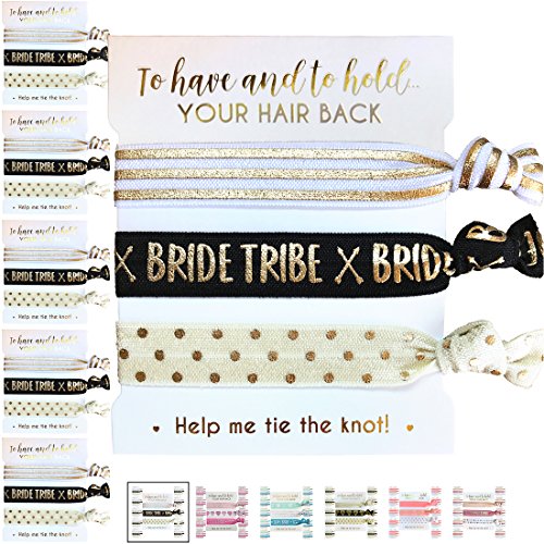 5-Pack of Hair Tie Cards - Bachelorette Party and Wedding Shower Proposal Favors for Bridesmaids, Team Bride, Bride Tribe (Black & Gold (Tribe))