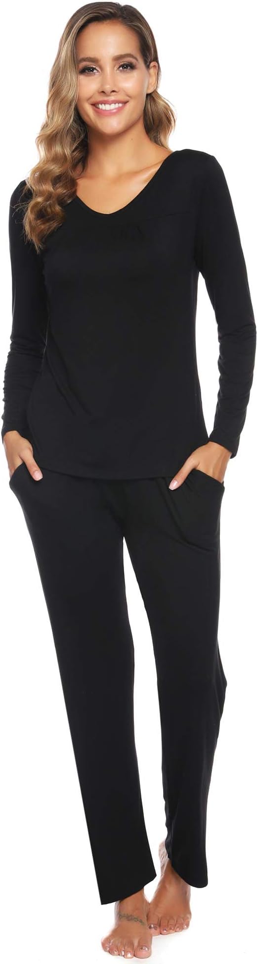 Womens Pyjama Sets Cotton Long Sleeve Loungewear Top & Bottom Ladies Pjs Nightwear