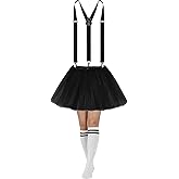 Sintege 3 Pcs Women's Tutu Costume, 5 Layered Tulle Tutu Skirt Y Back Adjustable Elastic Straps Striped Socks