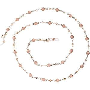 Mikovivi Stylish Crystal Beaded Eyeglass Chain for Women Men, Gold Pink | Crystal Beaded Around Neck Eye Glasses Chains Sungl