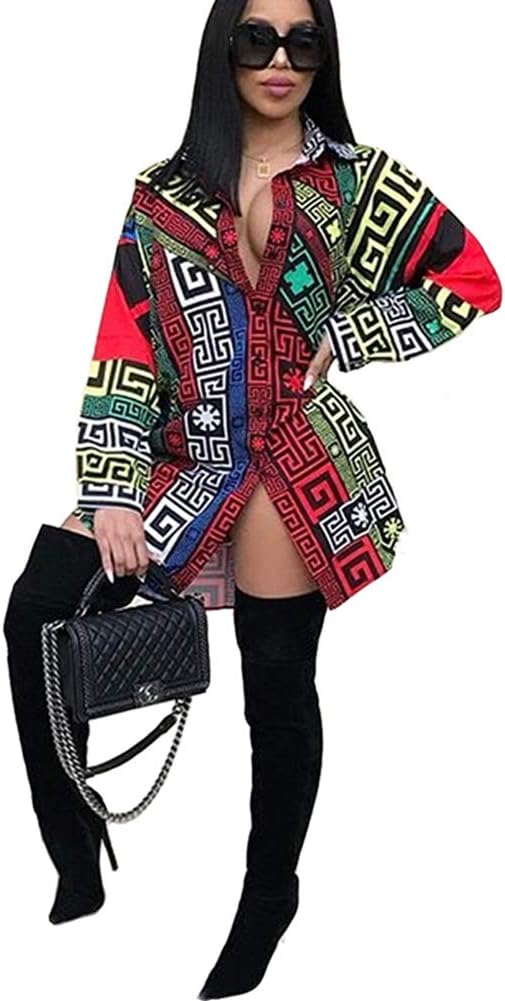 Women's Lapel Button Down Retro Long Sleeve Blouse Floral Print Party Top Shirt