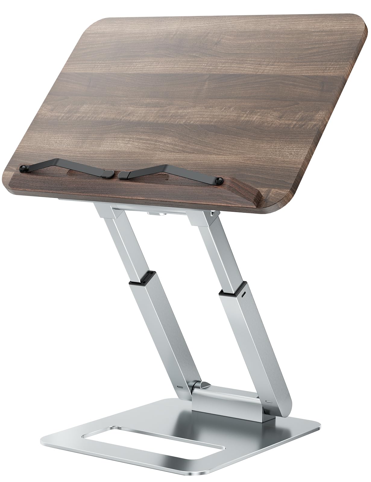 tounee Book Stand, Adjustable Metal Wood, Silver for Recipe, Music Scores, Tablet, Laptop