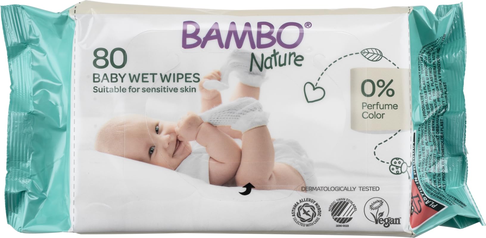 Bambo Nature Wet Wipes, Newborn Essentials, Eco-Labelled Baby Wipes, Gentle & Soft Wipes, Moisturising & Skin-Friendly Wet Wipes For On The Go, Sustainable Baby Essentials For Newborn - 80 Wipes