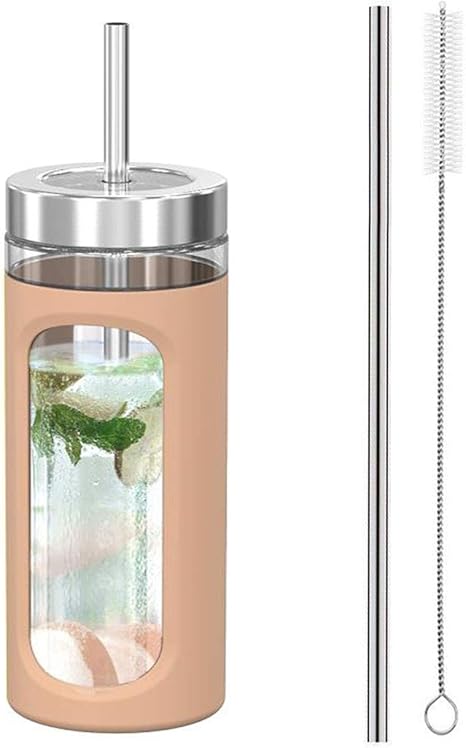 Glass tumbler with straw and lid 