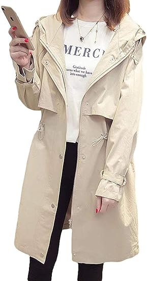 Amazon もうほうきょう ディース トレンチコート フード付き スプリングコート ゆったり 薄手 アウター 秋服 無地カジュアル ジャケット 防風コート アウトドア アウトドアジャケット 通販