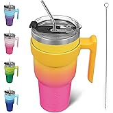 BJPKPK 40 oz Tumbler With Handle Stainless Steel Insulated Tumbler With Lid And Straw Travel Coffee Cups For Women And Men,Pink Yellow Rose