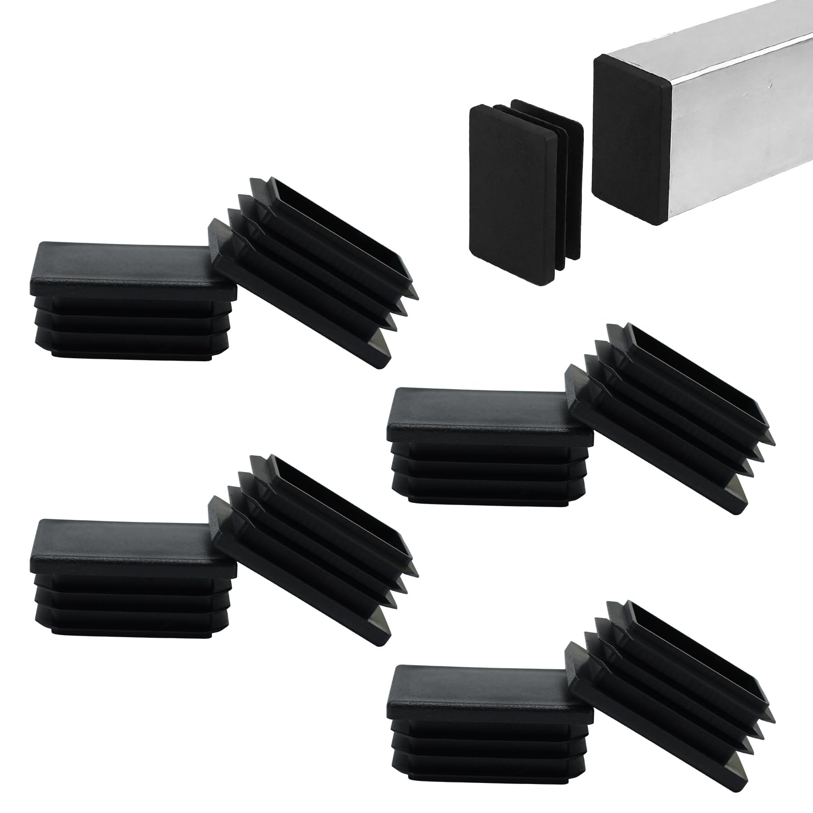 Photo 1 of 4 Pack 1-1/2"x1 Rectangular Tube End Cap Plastic Plugs, Rectangular Tubing Plug Inserts for Metal Tubing, Fences, Glide Protection from Chair Legs and Furniture, Durable Plastic Hole Plugs, Black