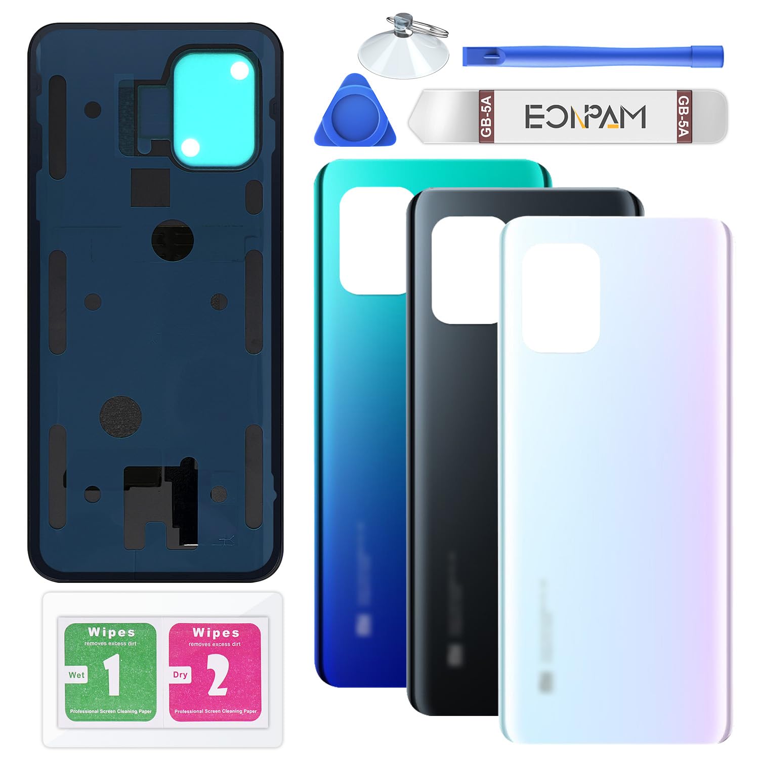 Eonpam Back Cover Glass for Xiaomi Mi 10 Lite 5G Rear Glass Replacement with Repair Kit Genuine Rear Housing（White）