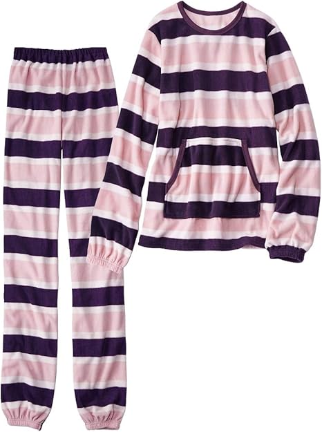 Amazon Nissen ニッセン ルームウェア パジャマ 長袖 上下 セット フリース 冬 あったか レディース 丈長め 手足すっぽり ピンク系ボーダー M パジャマ ルームウェアセット 通販