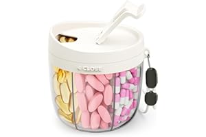 AMOOS Cute Pill Dispenser with 7 Large Compartments, Portable Pill Bottle Organizer with Wide Opening for Easy Use, Anti-Mix Pill Organizer for Travel, BPA-Free Pill Container, White