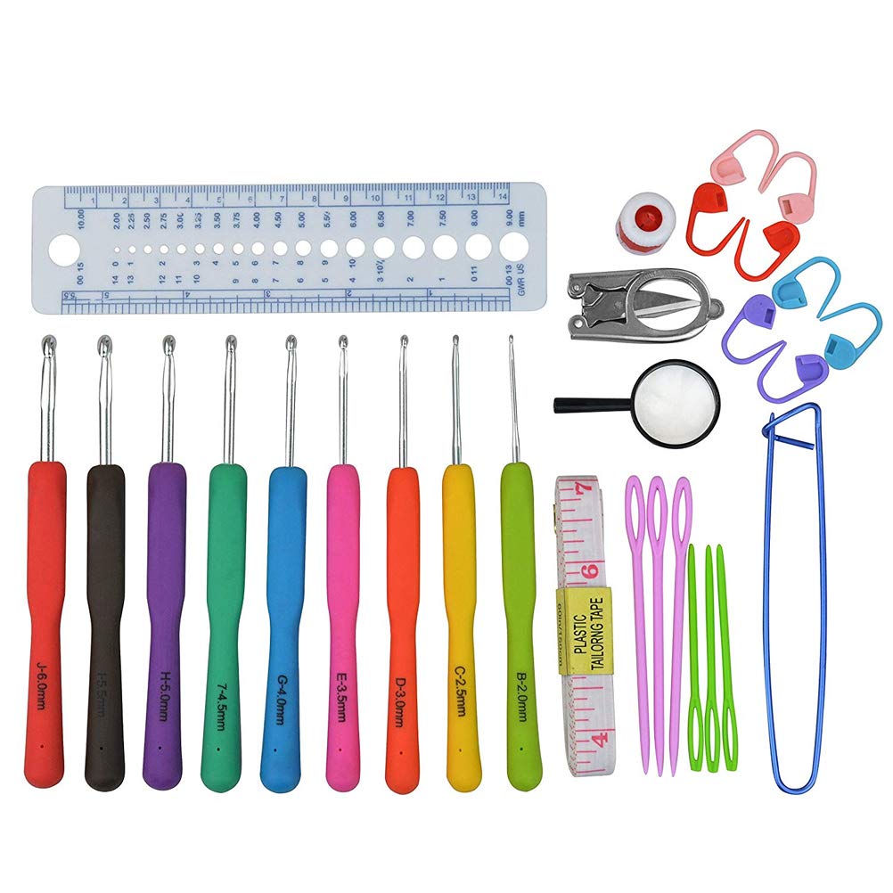 Jerbro Crochet Hooks Set, Knitting Sets with Comfort Handles Suitcase with 9 Needles & 22 Knitting Accessories