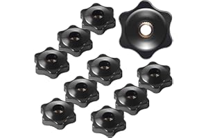 HouseUp 12 Pcs Star Knobs, 1/4-20 Female Threaded Hexagon Head Thru Clamping Knob, 6 Star 1/4 Inch 20 Jig T Knobs, Small, Black