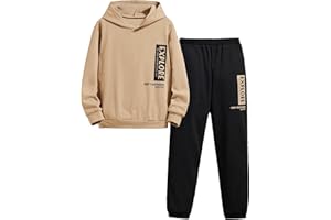 SOLY HUX Boy's 2 Piece Outfit Color Block Drop Shoulder Hoodie Pullover Sweatshirt and Jogger Sweatpants