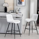 Whiterye White Bar Stools Set of 2, 24 Inch Barstool with Fabric Upholstery | Modern Counter Height Bar Stools with Back Support, Armless Kitchen Bar Stool with Black Legs for Counter, Bar, Pub and Cafe