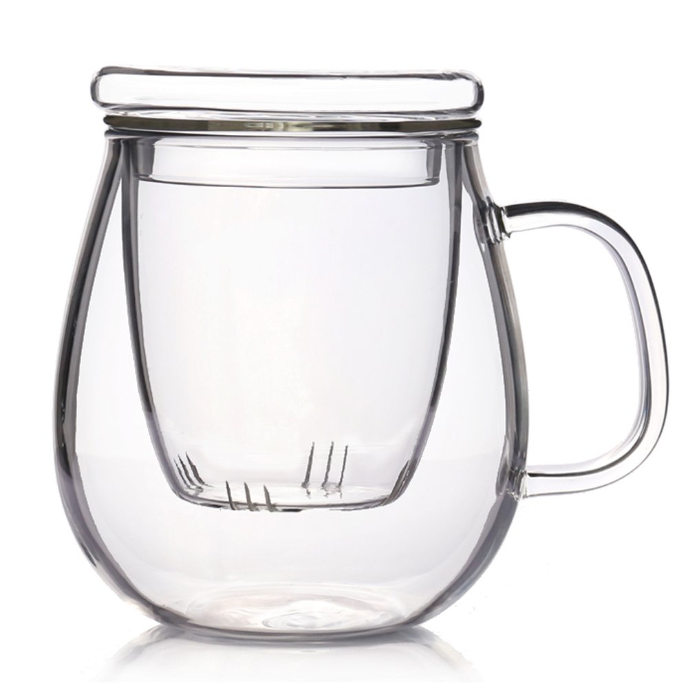TAMUME 500ml Glass Tea Mug with Glass Filter and Lid Glass Tea for One Set (500ml Roomy)
