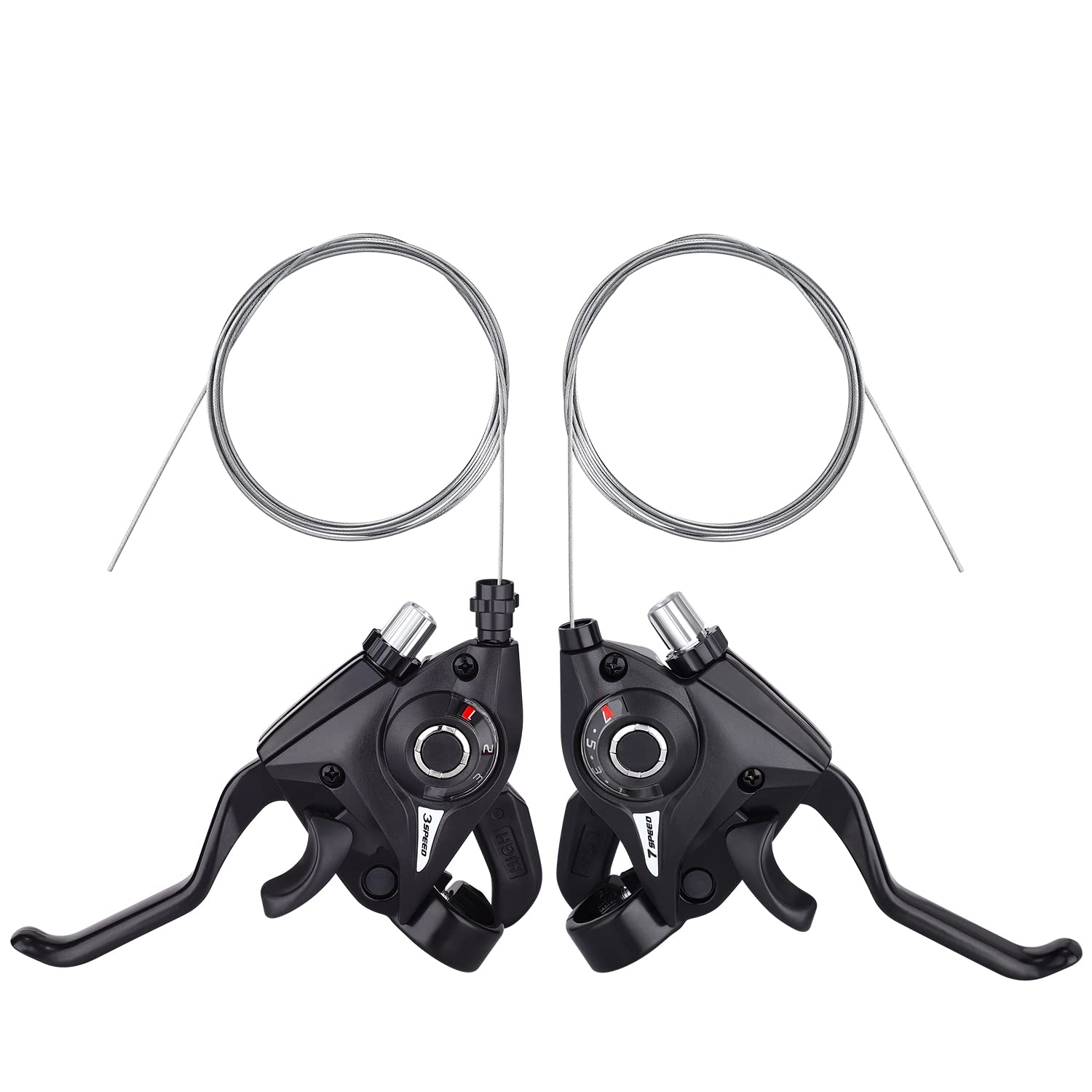 TOBWOLF Bicycle Brake Levers Shifter, 3x7/8 21/24 Speed Mountain Bike shifters Set, Left Right Brake Lever Shifter Kits with Gear Indicator, Replacement with Shift Cables for Moutain Bike Folding Bike