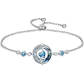 TOUPOP Birthstone Bracelet for Women 925 Sterling Silver Moon and Star Bracelet with Blue Crystal Jewelry Valentines Day Birthday Gifts for Her Wife Mom