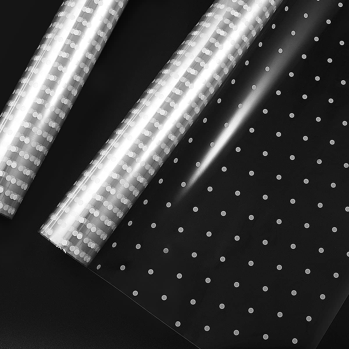 STOBOK Clear Cellophane Wrap Roll,White Dot Florist Paper Wrapper 40CM Crystal Long Film Wrappings Packing Paper for Flowers Craft Basket Bouquet Fruit Food