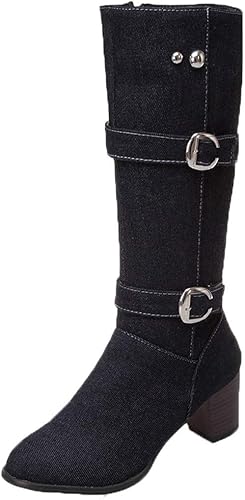 block heel calf length boots