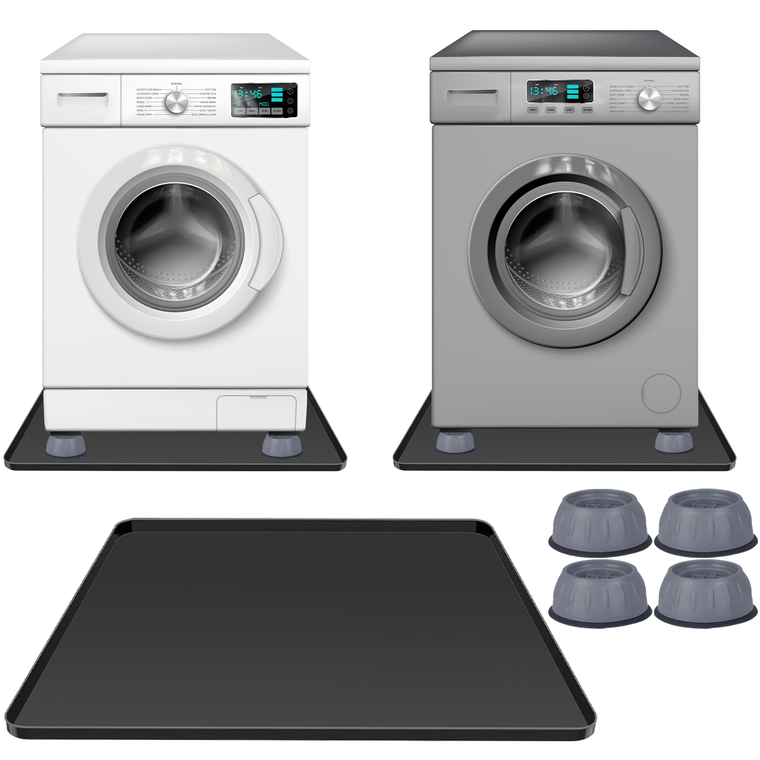 Photo 1 of Washing Machine Drain Pan 27"x27" with 4 Anti-Vibration Foot Pads – Washer Tray,Non-Slip, Waterproof, Laundry Appliance Floor protection Set –Noise Reduction Leak Prevention -Soft Silicone Mat