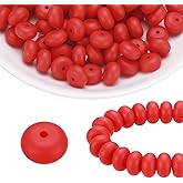 HARFINGTON 110Pcs Silicone Beads 14mm Lentil Rubber Focal Beads Bulk for Pens Keychain Bracelet Necklace DIY Crafts Making, Scarlet