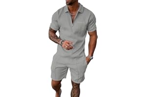 UOUA Mens Track Suits 2 Piece Sets Short Sleeve Sweatsuit Outfits 1/4 Zip Golf Polo Shirts Summer Shorts Loungewear