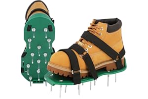 MILLUXXi Lawn Aerator Shoes with Hook & Loop Straps for Effectively Aerating Lawn Soil, One Size Fits All Free-Installation Heavy Duty Spiked Sandals Shoes for Yard Garden (Green-No Shovel)
